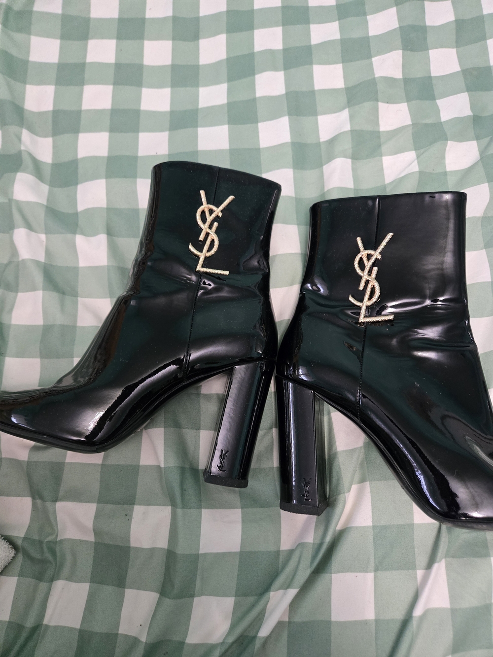 Saint Laurent Black Patent Leather Logo Ankle Boots